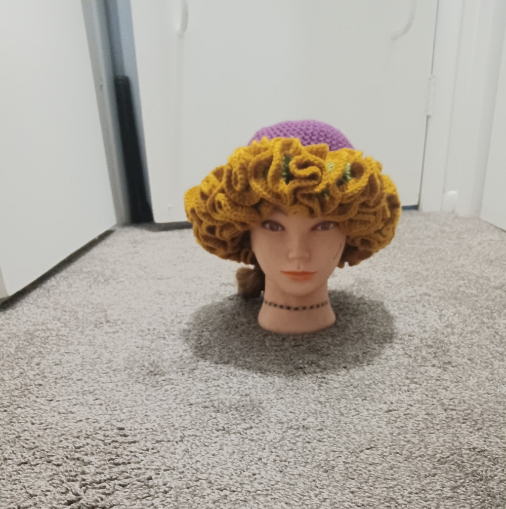 Vibrant Purple, Gold and Green Mardi Gras Crochet Ruffle Hat
